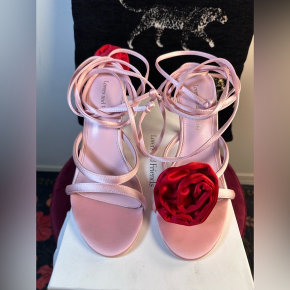 New Lovers and Friends Flores Heel Pink & Red lace up strappy satin valentines - Picture 6 of 10